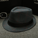 Men’s British Houndstooth Flat Top Sun Hat – Cotton & Linen European Vintage Style